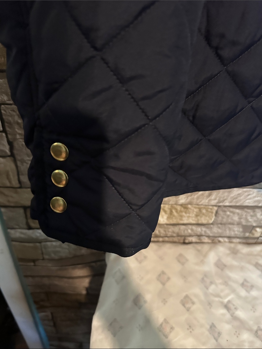 crown & ivy Quilted Navy Puffer Jacket with Gold-Tone Snaps - Picture 10 of 10